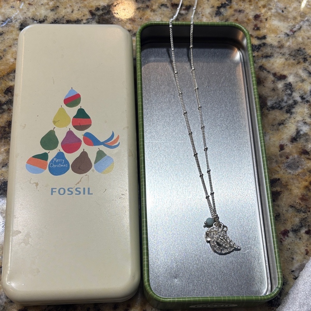 Fossil Silver Necklace with Owl Charm